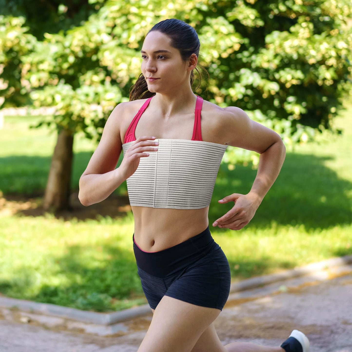 Geiserailie 2 Pcs Chest Compression Wrap Breast Support Band Sports Support Strap Bandage Adjustable Chest Binder for Large Breasted Women Prevent Breast Bounce for Sports Running(White,Large)