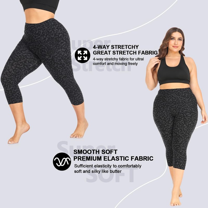 Plus Size Capri Leggings for Women- XL-4XL High Waist Tummy Control Stretchy Workout Yoga Pants Plus Capris(Rosy Pink-Capri/3X-Large)