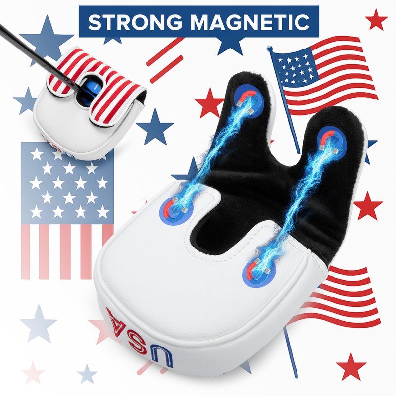 Golf Mallet Putter Cover Headcover, Magnetic Closure Premium Leather Birdie Golf Head Covers Fits Golf DF3 Putter - USA Mallet Putter Headcover (USA)