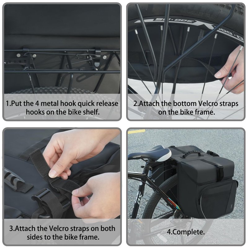 Waterproof Double Panniers Bag - 36L Saddle Bags for Rear Rack Bicycles with Safety Reflective Strips, Bicycle Commuting Pannier Fit Most Bicycle Rack with Rain Cover (With Rain Cover, Black, 36L)