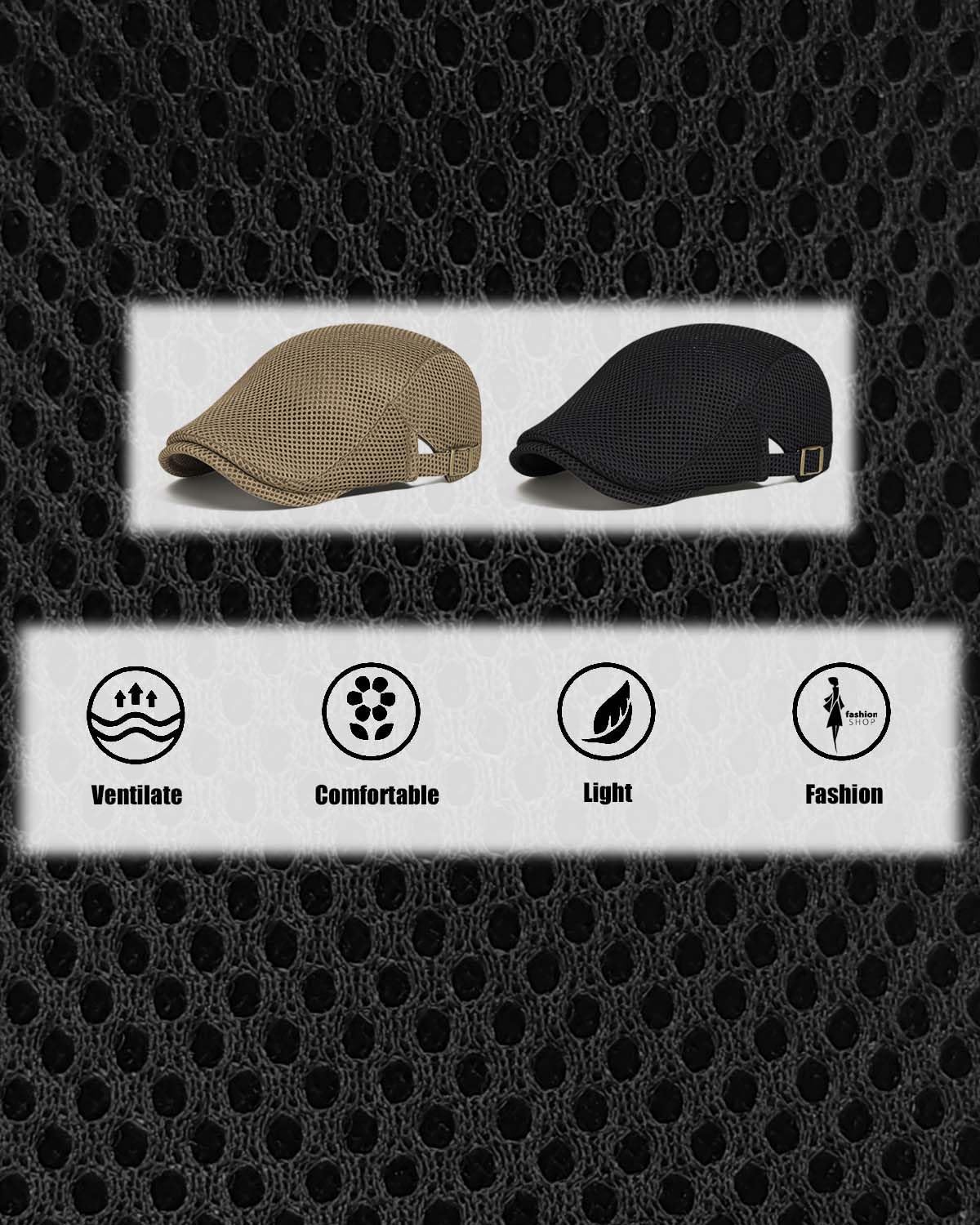 Men's Flat Caps - Adjustable Breathable Mesh Newsboy Beret | 2-Pack Irish Cabbie Hats