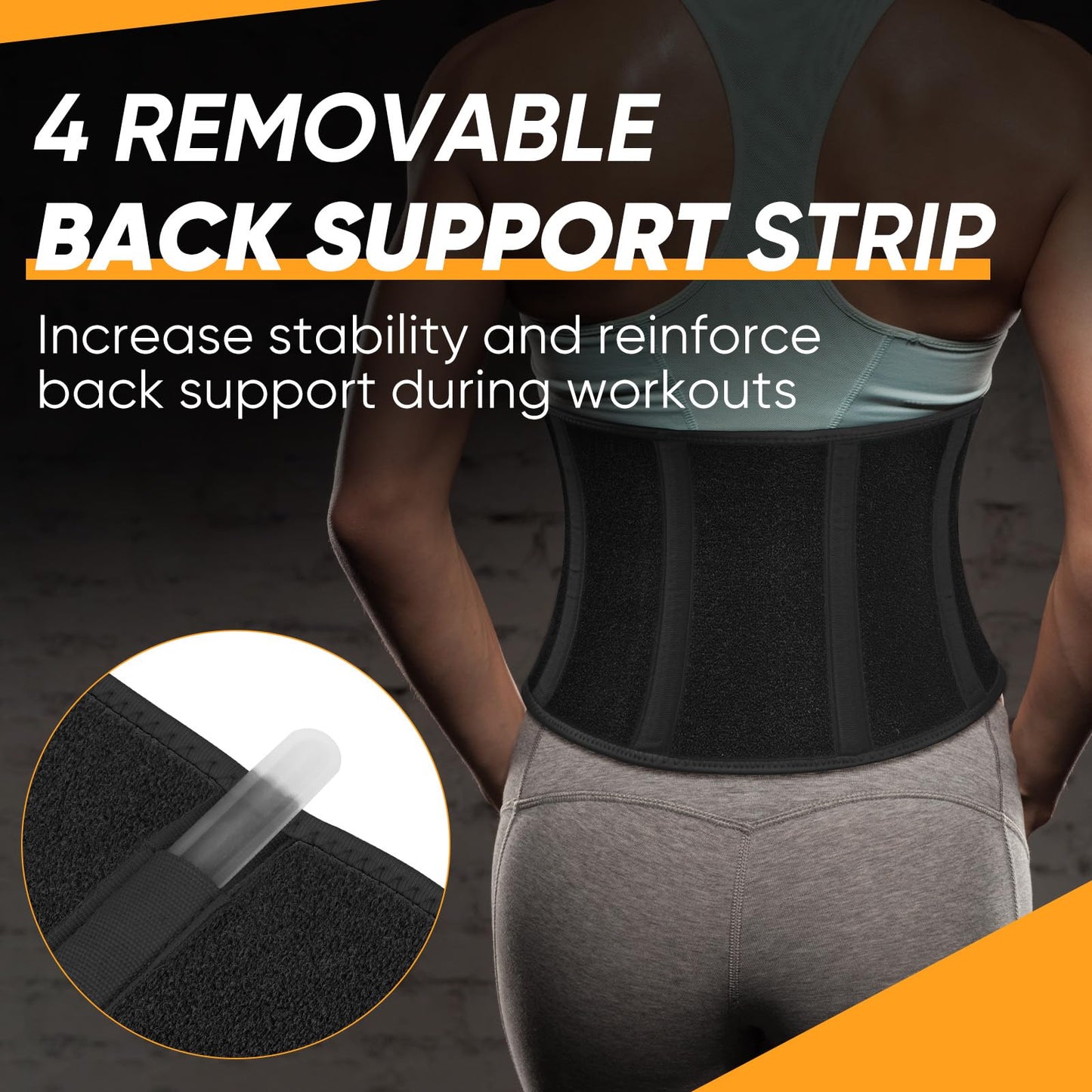APEXUP Waist Trainer for Women Lower Belly Fat, Men Sweat Band, Stomach Wrap, Waist Trimmer with Removable Lumbar Support Bar for Workouts (Black, M)