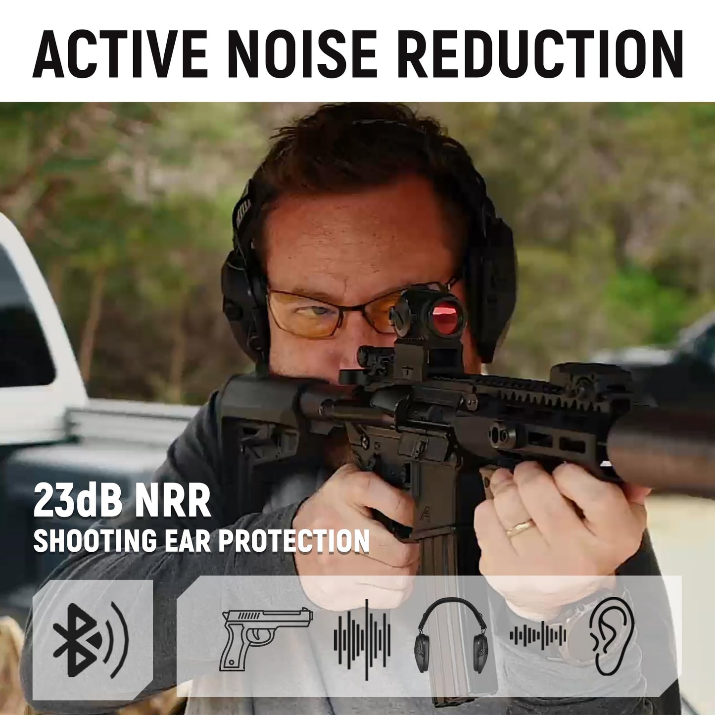 TACWIN Shooting Ear Protection for Gun Range, Active Noise Reduction NRR 23dB Hearing Protection Ear Muffs for Shooting