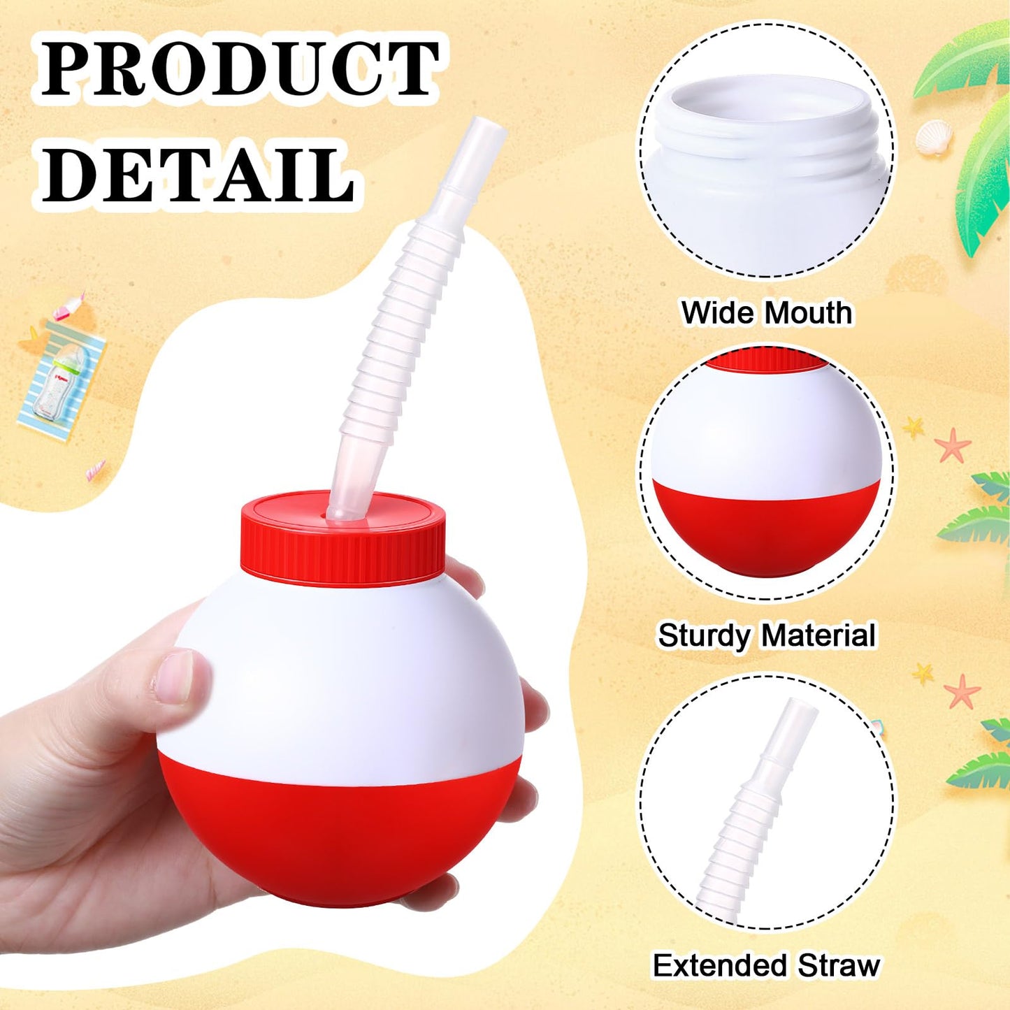 FillTouch 12 Set Fishing Bobbers Cups with Straws and Lids 10 oz Fun Fishing Birthday Party Decorations Red and White Plastic Cups for Kids Fishermen Pool Party Decorations