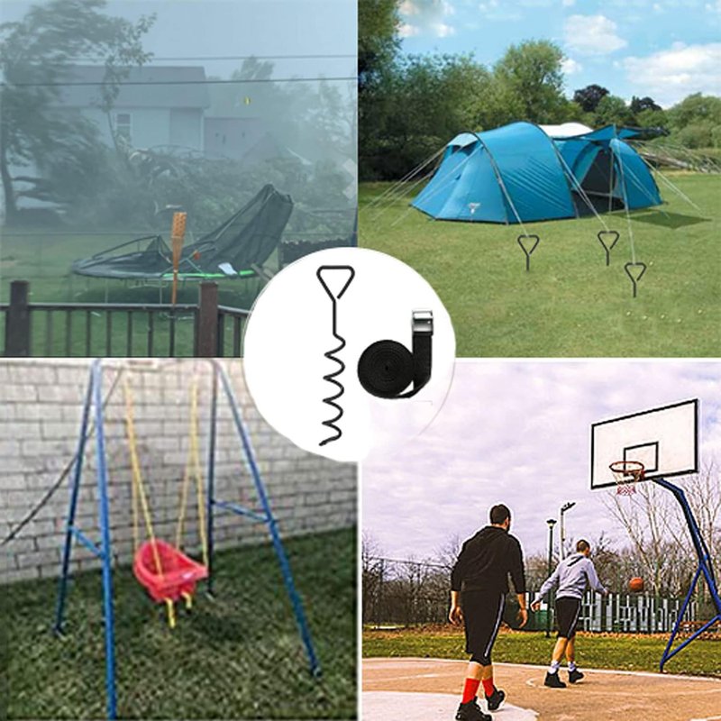 Heavy Duty Trampoline Stakes - 15.84" Galvanized Steel Corkscrew Anchors Kit | Set of 4 for High Wind Stability