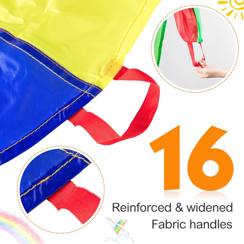 Wettarn Parachute 6/12/16/20/23/30 ft for Kids with Handles and Plastic Balls Rainbow Parachute Toy Tent Game for Kids Cooperative Games and Outdoor Playground Activities(12 ft)