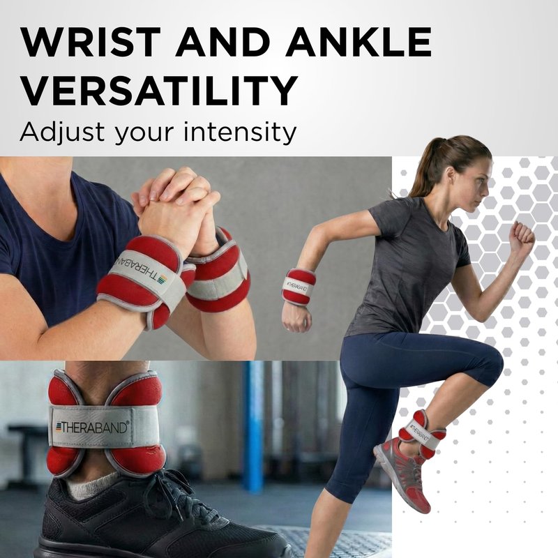 THERABAND Ankle Weights, Comfort Fit Wrist & Ankle Cuff Weight Set, Adjustable Walking Weights for Cardio, Home Workout, Ankle Strengthening & Physical Therapy, Red, 1 lb. Each, Set of 2, 2 Pounds