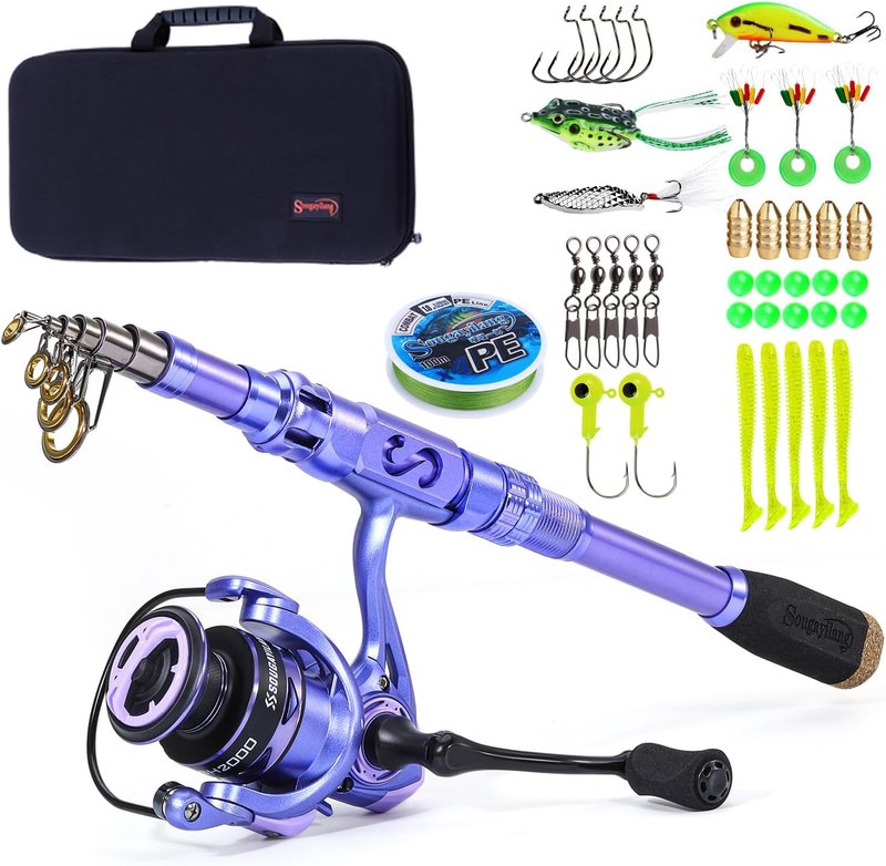 Sougayilang Fishing Rod and Reel Combo - Carbon Fiber Telescopic Fishing Pole for Saltwater & Freshwater | Smooth Reel Kit