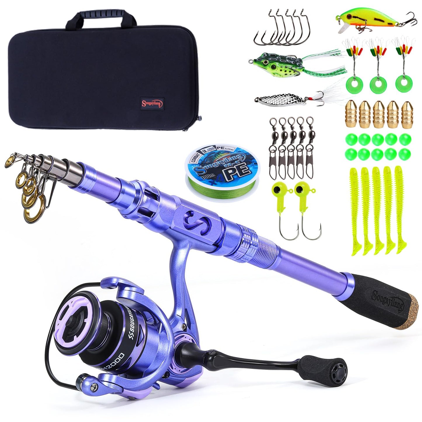 Sougayilang Fishing Rod and Reel Combos Carbon Fiber Telescopic Fishing Pole with Smooth Reel Combo Saltwater Freshwater Kit 2.7