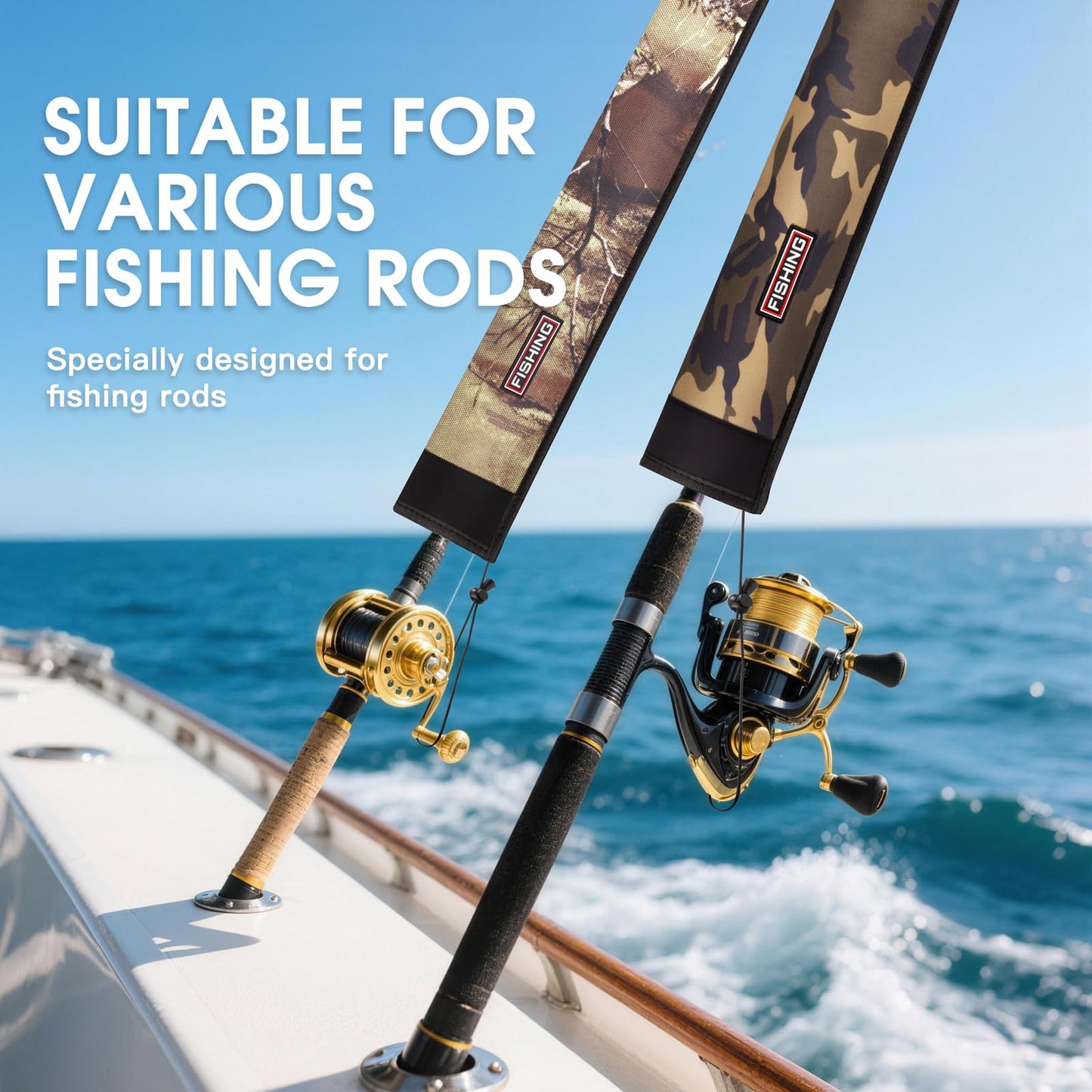 Fishing Rod Sleeve Protector, Waterproof Camouflage Pattern, Fits Casting 62in and Spinning 64in Rods, Hook Resistant with Adjustable Reel Strap, 1 Count (Casting, Camo)