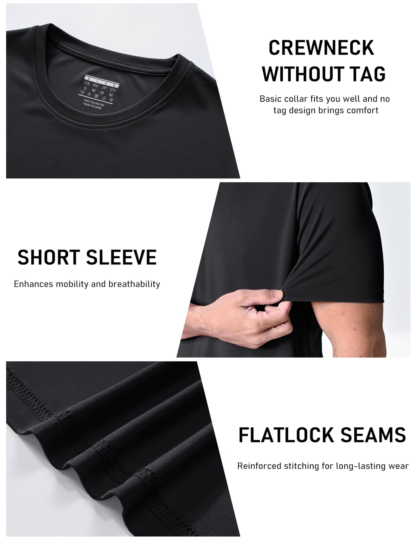 MAGCOMSEN 3 Pack Men's Short Sleeve Quick Dry Shirts Breathable for Workout