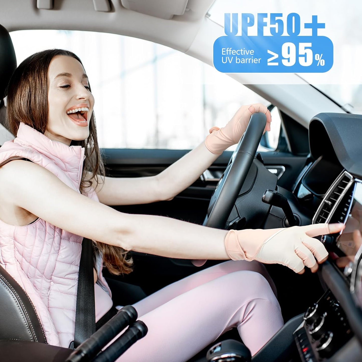 UV Sun Protection Fingerless Gloves for Women - Touchscreen, Non-Slip | Perfect for Summer Driving & Cycling