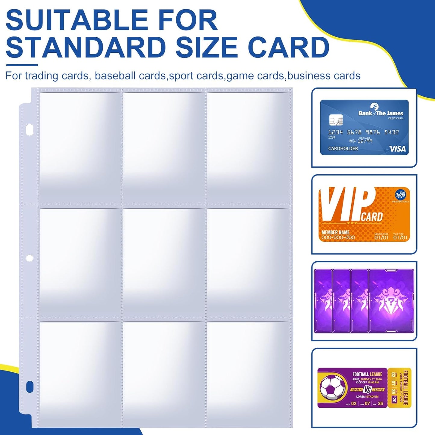 7200 Pockets Card Sleeves Binder - 9 Pocket Trading Card Sleeves for 3 Ring Binders | Fits Baseball, Football & Business Cards (400 Pages)