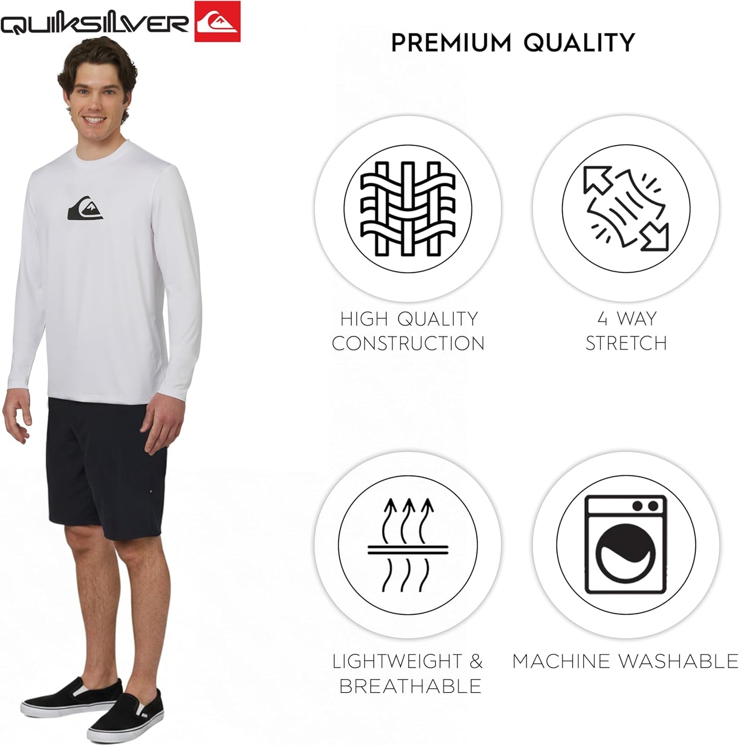 Quiksilver Men's UPF 50 Long Sleeve Rash Guard Swim Shirt - Regular Fit | Sizes S-XXL