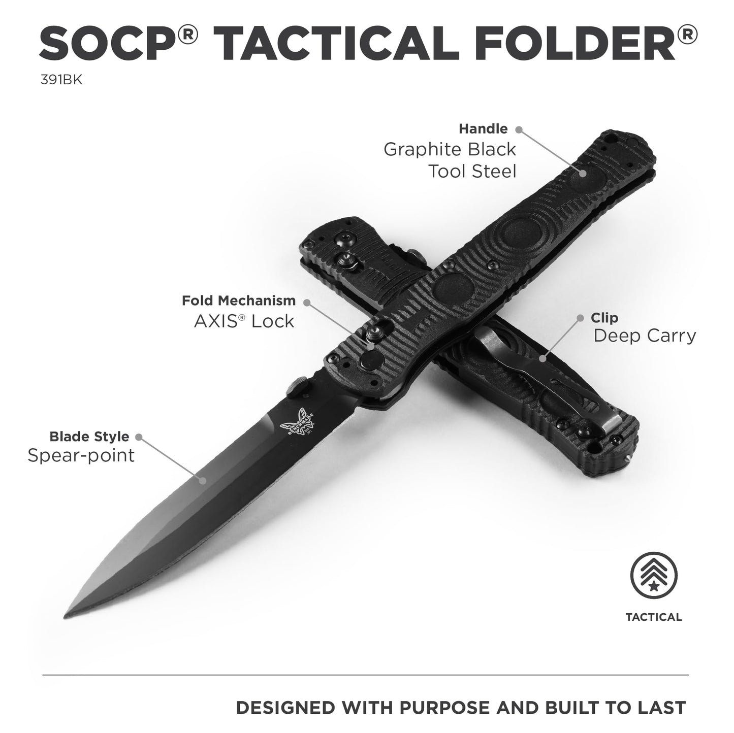 Benchmade - SOCP 391BK Tacticle Knife with Graphite Black CF Elite Handle (391BK)