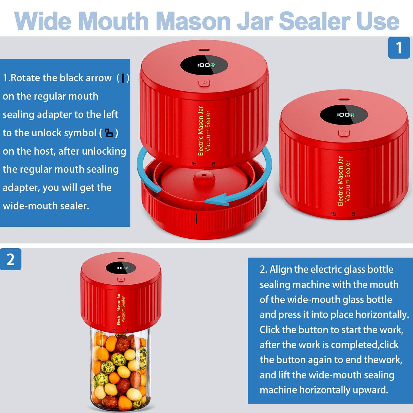 LOVE MOMENT Electric Mason Jar Vacuum Sealer Kit - Red