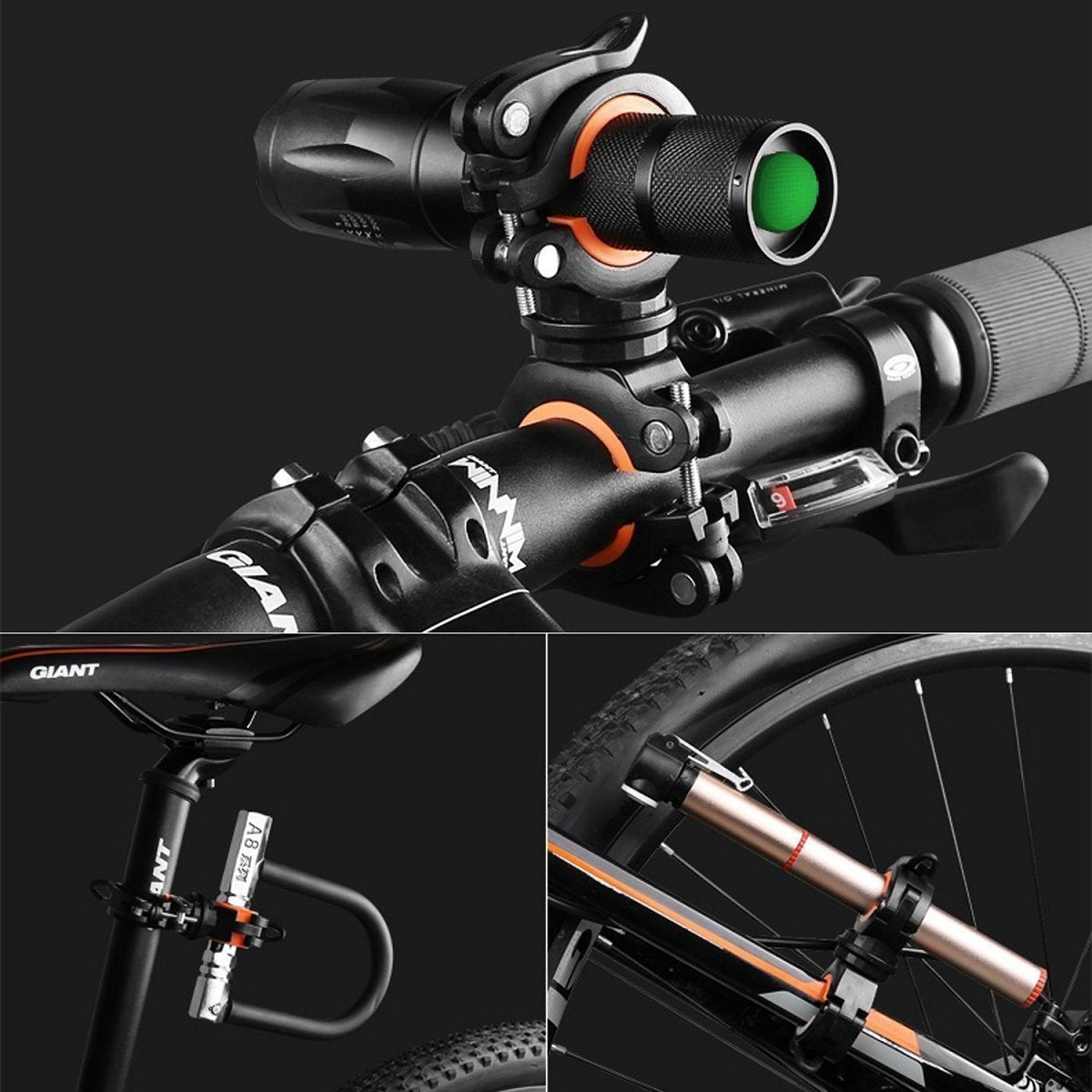 Vonpri [3 Pack Flashlight Holder, Mount Bicycle Mounting Bracket Flashlight Holder Torch Clip 360º Rotation (Orange)