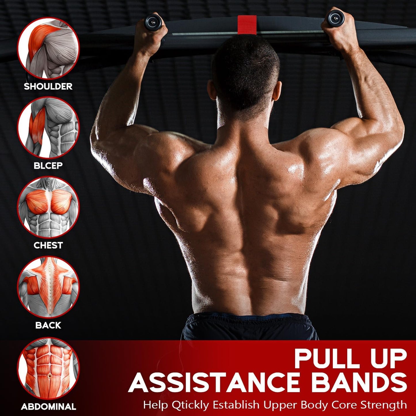 Pull Up Assistance Bands - Adjustable Heavy Duty Resistance Bands for Home Fitness | Comfortable Fabric Feet/Knee Rest, 3 Sizes