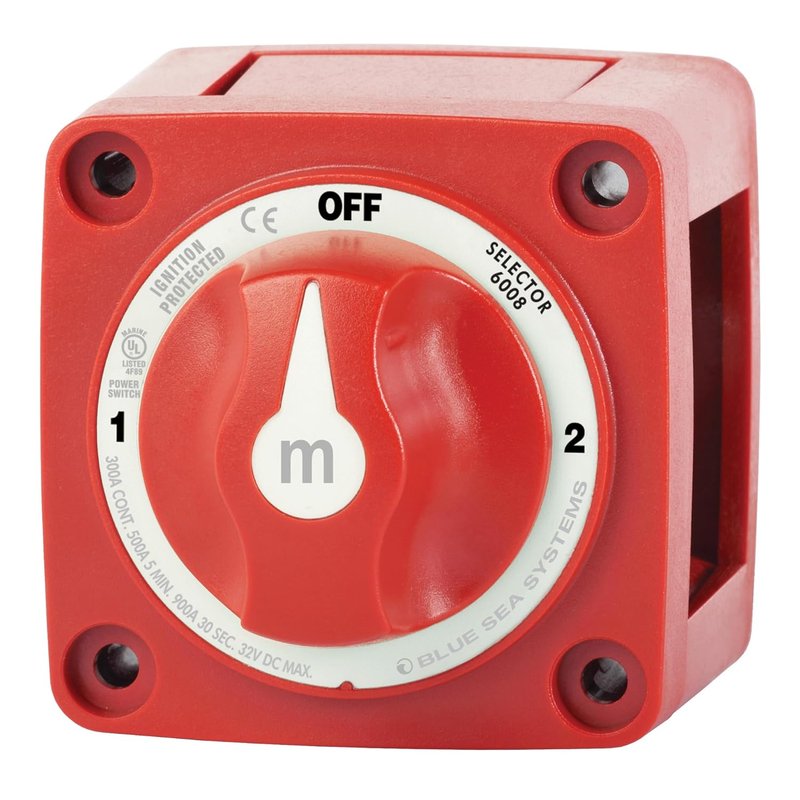 Blue Sea Systems Mini Battery Switch - 3-Position, Red | Durable 6008 m-Series Design