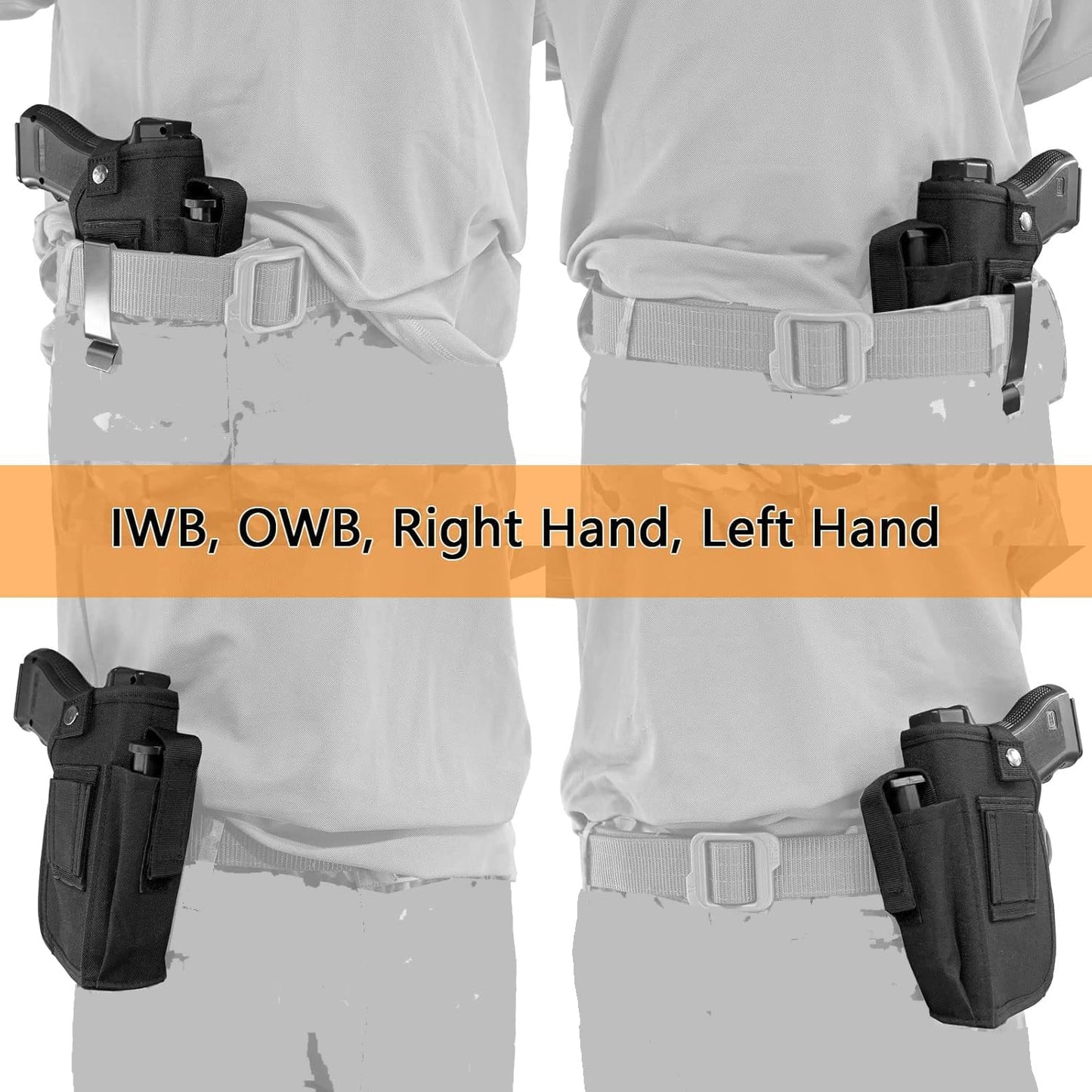 Depring Concealed Carry Holster with Mag Pouch Universal Fits Handgun with Laser or Light Attachment IWB OWB Car Ambidextrous Gun Holster with 2 Straps Black