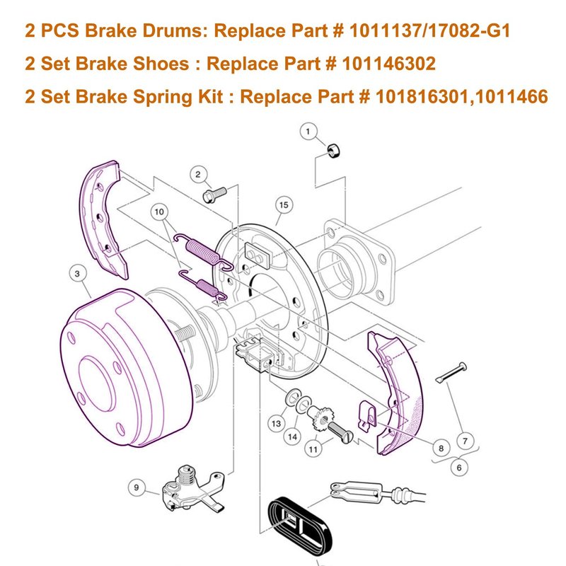 Vanlison Golf Cart Brake Drum & Brake Pads & Shoe Spring Repair Kit - Compatible with 1981-1994 Club Car DS villager 6 & villager 8 (OEM #1011137, 101146302, 1011466)
