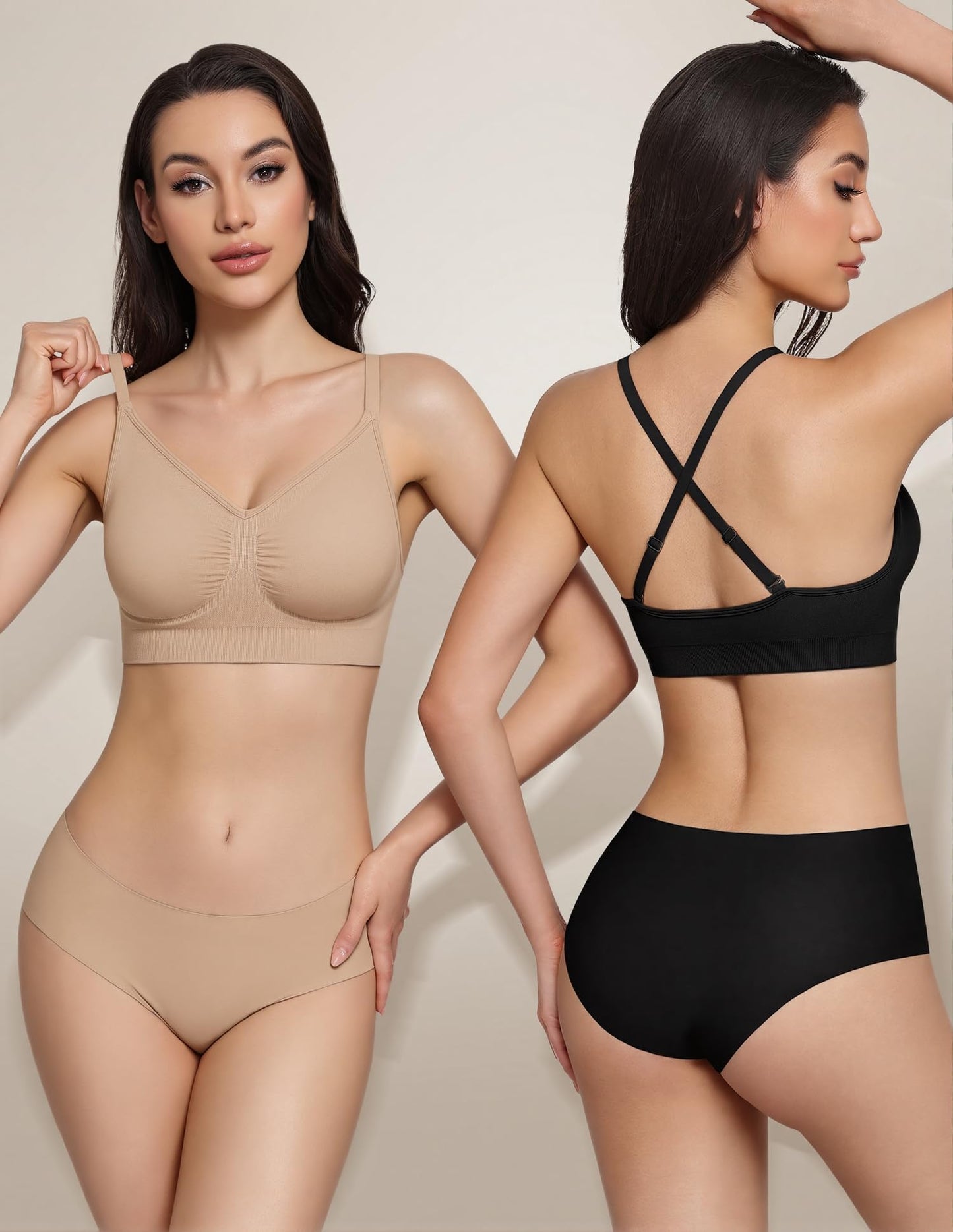 WANAYOU Bralettes for Women with Support Bras for Women Wireless Bras Compfortable No Underwire Push Up Padded Bra Seamless Soft Supportive Everyday Bras V Neck Ajustable T shirt Bra 3 Pack