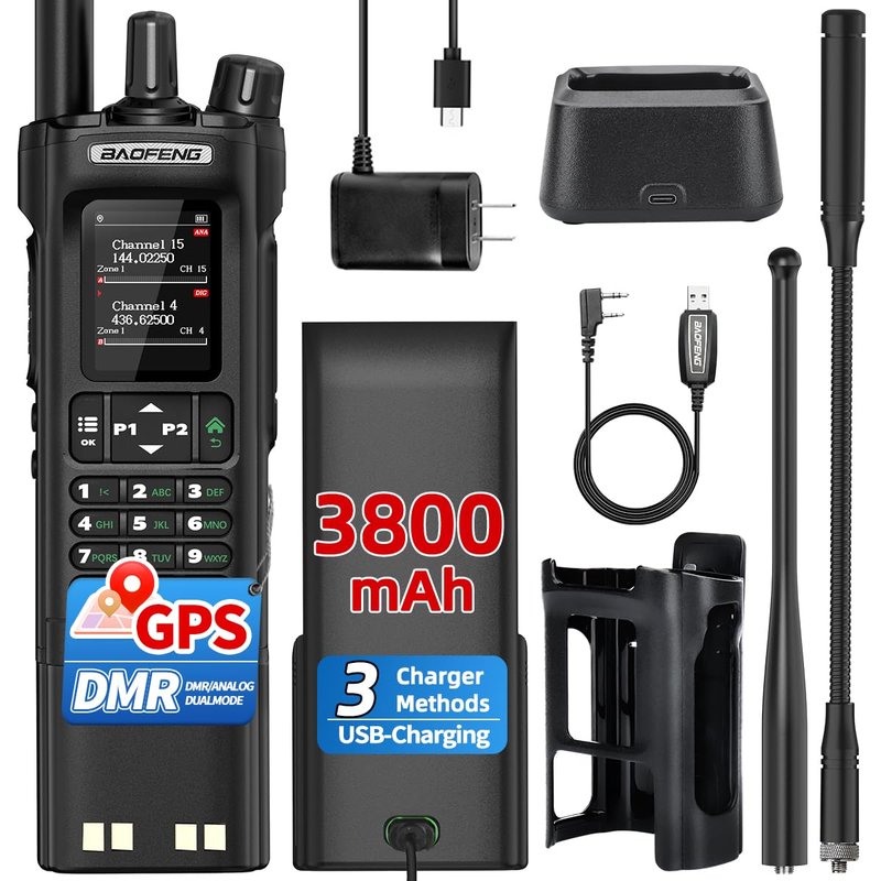 BAOFENG Radio DM32 DMR Radio10W Long Range Ham Radio Handheld 3800mAh Rechargeable Walkie Talkies NOAA Weather Radio DM-32UV Two Way Radio with USB-C Charging,Copy Frequency for Survival Gear Hunting