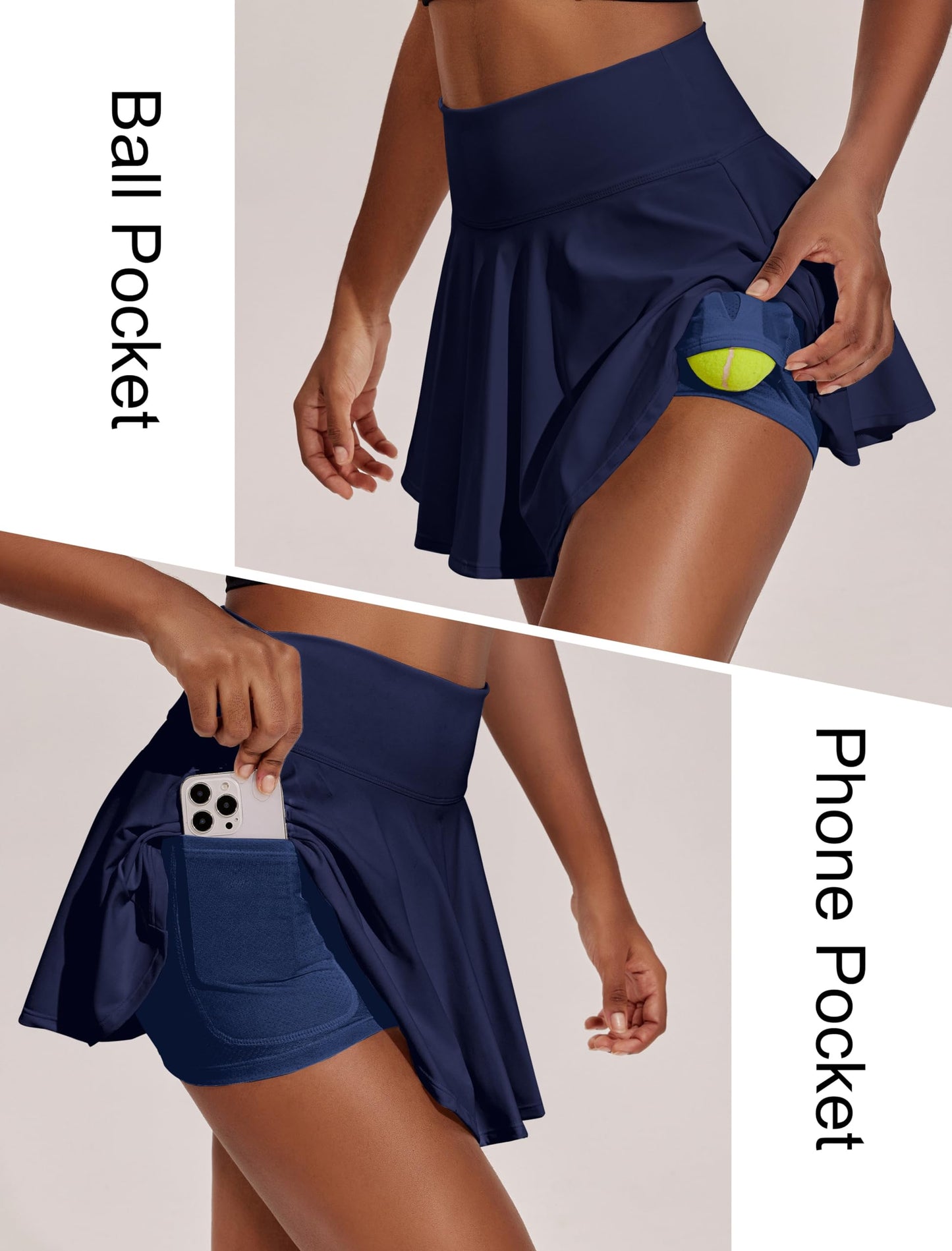 PINSPARK Women's Tennis Golf Skirts High Waist Athletic Skorts with Pockets Running Skirt Inner Shorts Quick Dry Navy S