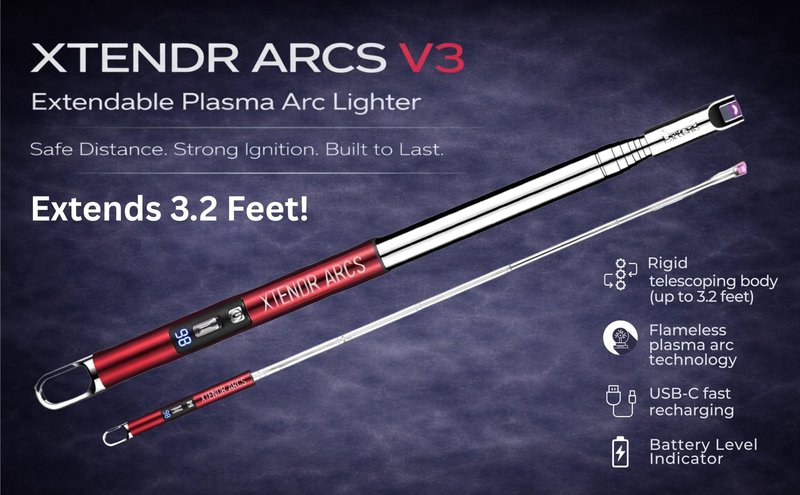 XTENDR ARCS V3 Extendable 3.2 Feet LED Arc Extra Long Flameless Fireplace Stove Electric Candle Lighter for Pilot Light, Grilling, Firepit, Kitchen, BBQ (Blue)