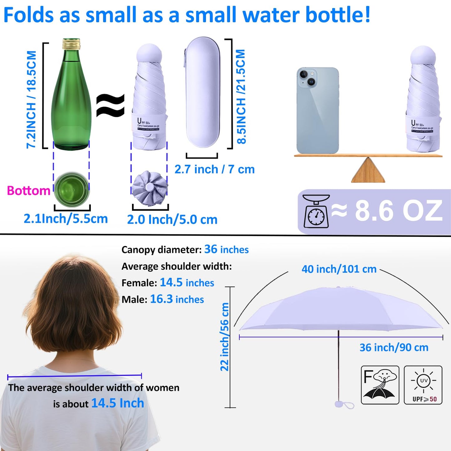 BAODINI Travel Essentials Mini Umbrella for Purse With Case Small Compact UV Sun Protection Lightweight Tiny Pocket Manual Open Close Umbrella for Women Kids and Men Fits Purse Backpack
