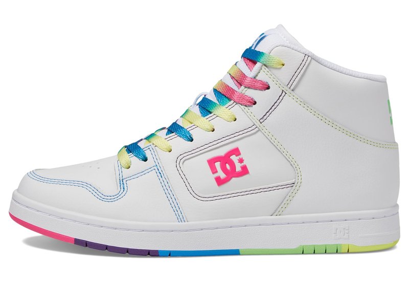 DC Women's Manteca 4 Hi Skate Shoe White/Rainbow 5