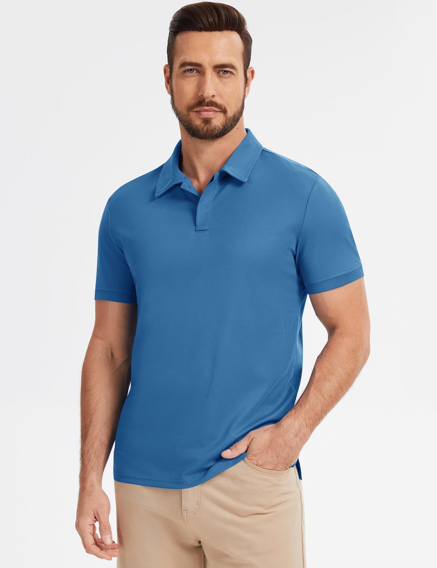 Poriff Golf Shirts for Men Stay-Crisp Collar Dry Fit Performance Moisture Wicking Short Sleeve Polo Shirt Activewear Royal Blue L