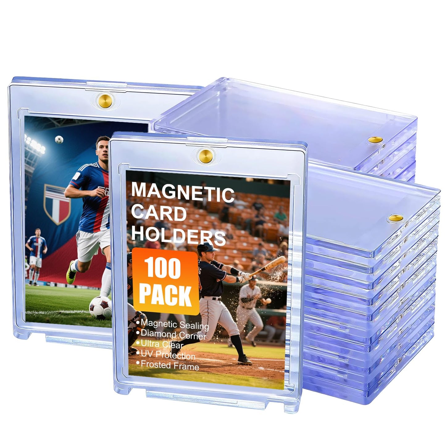 100ct Magnetic Card Holder, 35pt One Touch Mags Case for Trading Cards, UV Hard Plastic Sports Display Cases for MTG,PTCG,Baseball, Football, Basketball,Archival Quality Card Protectors(100)
