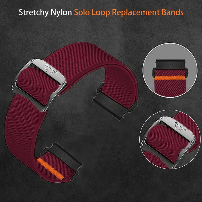 Compatible for Spade & Co Health Smartwatch 4, Quick Release Stretchy Solo Loop Adjustable Nylon Replacement Straps Compatible for Spade & Co Health Smartwatch 4 1.85 Inches (Red, 22mm size band)