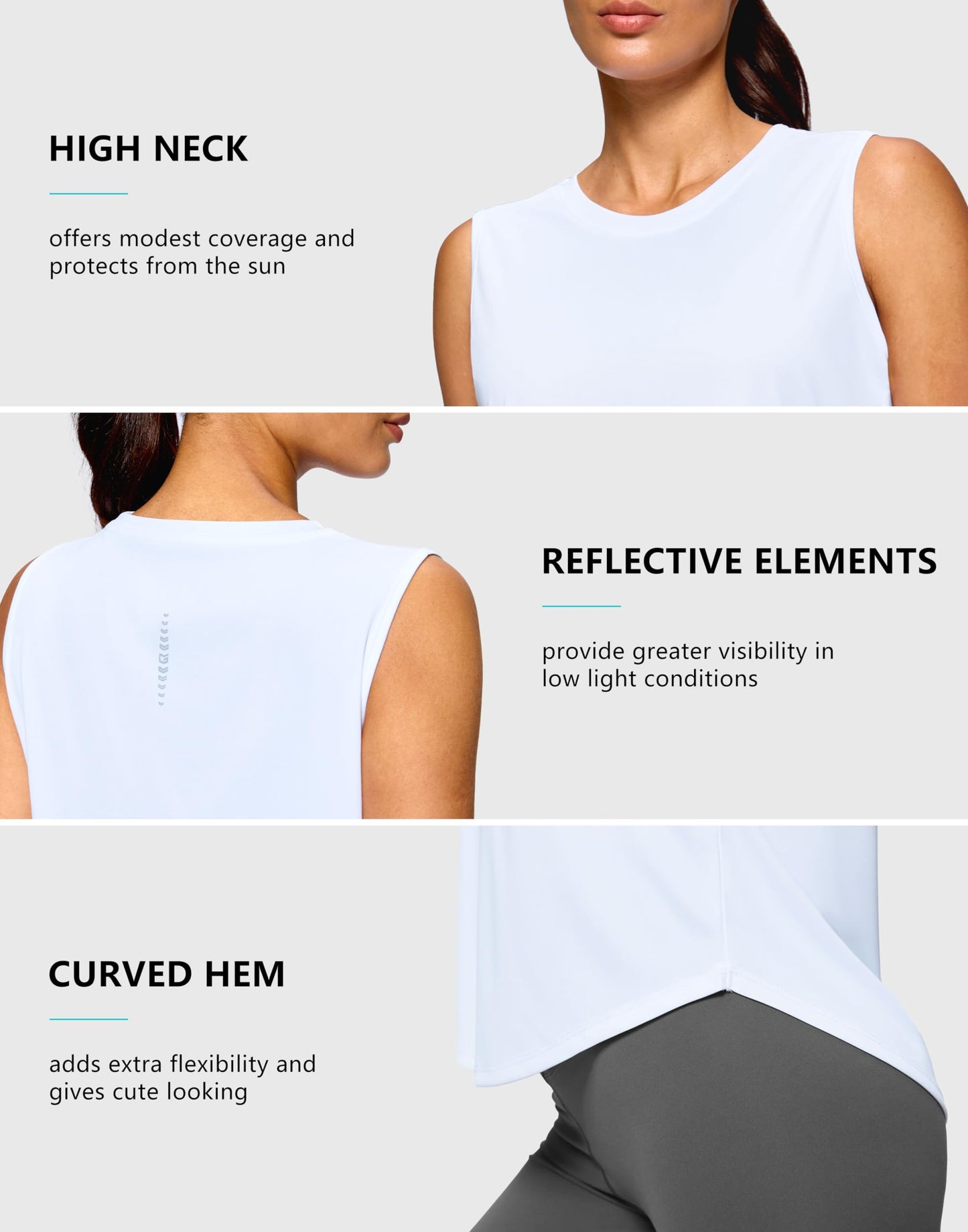 G Gradual Women's Workout Tank Tops Lightweight Sleeveless High Neck Athletic Shirts for Running Gym Tennis Pickleball, White, L