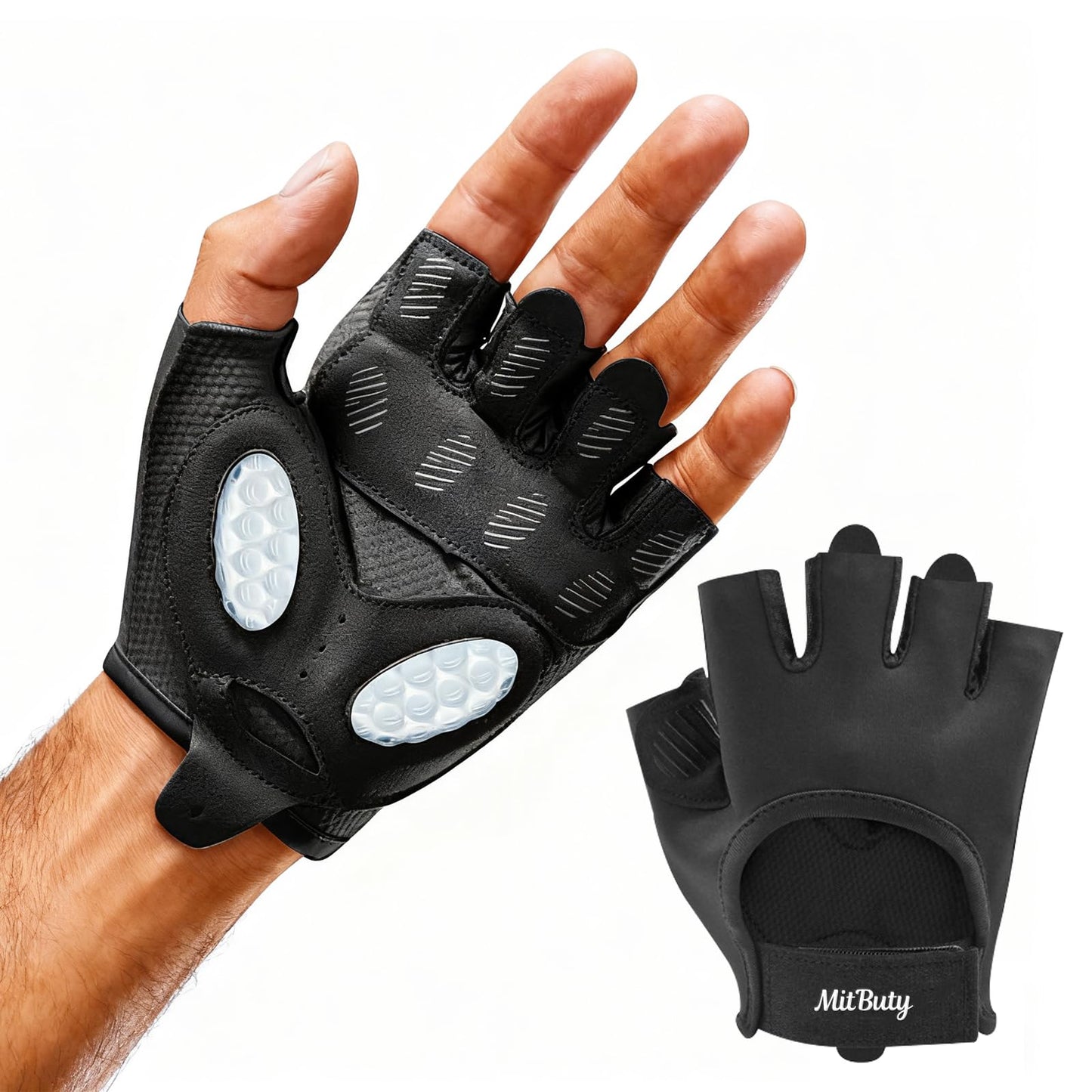 MitButy Workout Gloves for Men & Women – Fingerless Gym Gloves for Weight Lifting, Crossfit, Fitness, Exercise & Training with Silicone Grip Dots for Secure Hold & Palm Padding Protection