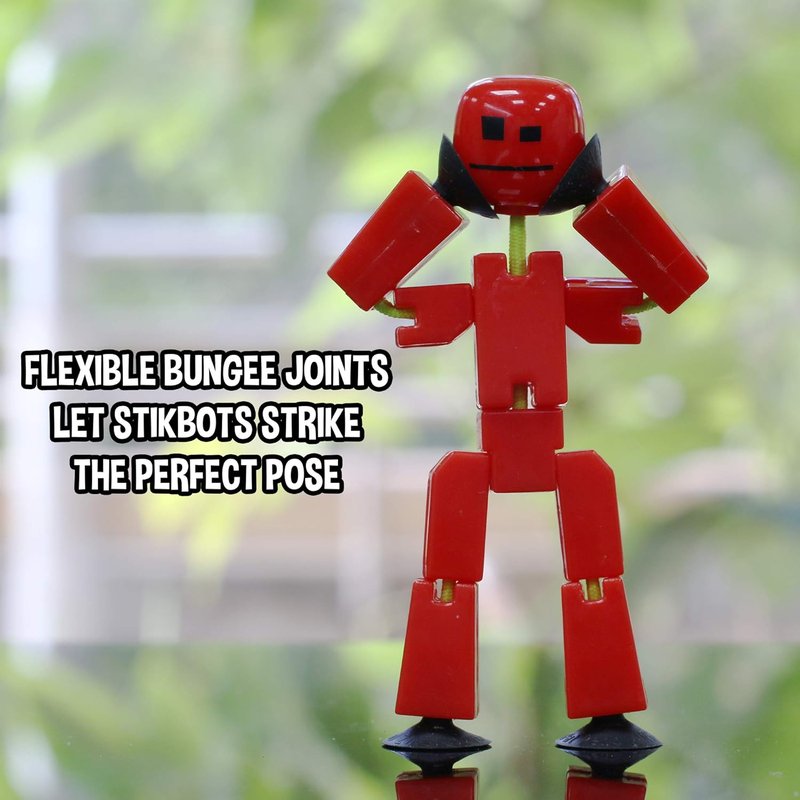 Zing Stikbot 8 Colorful Action Figures with Red Tripod | Pink, Yellow, Blue, Green, Purple, Orange, Red