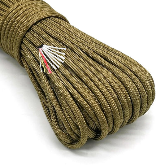 KOVKCOVB 650 Survival Cord Strength Paracord Rope Parachute Cord,10-Strand Fire Cord with Tinder Cord,Fishing Line,Cotton Thread U.S. Military Type III Kevlar Cord for Camping Hiking Survival,100ft