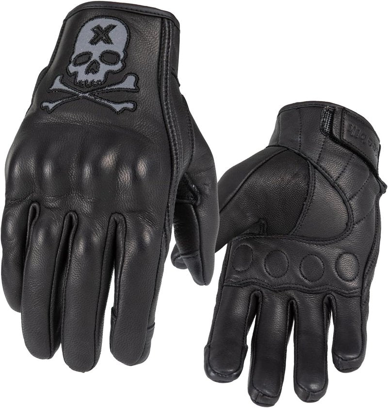 Goatskin Leather Motorcycle Racing Gloves - Reflective Skull Design, Touchscreen Compatible for Men & Women