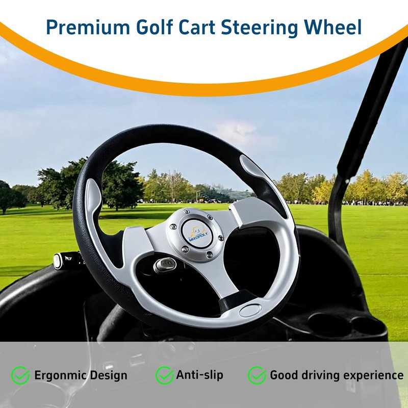Mixopoly Golf Cart Steering Wheel for Club Car, EZGO, and Yamaha Golf Carts. PP + PU + Aluminum Alloy, Comfortable Grip, 12.5" (silver-round)