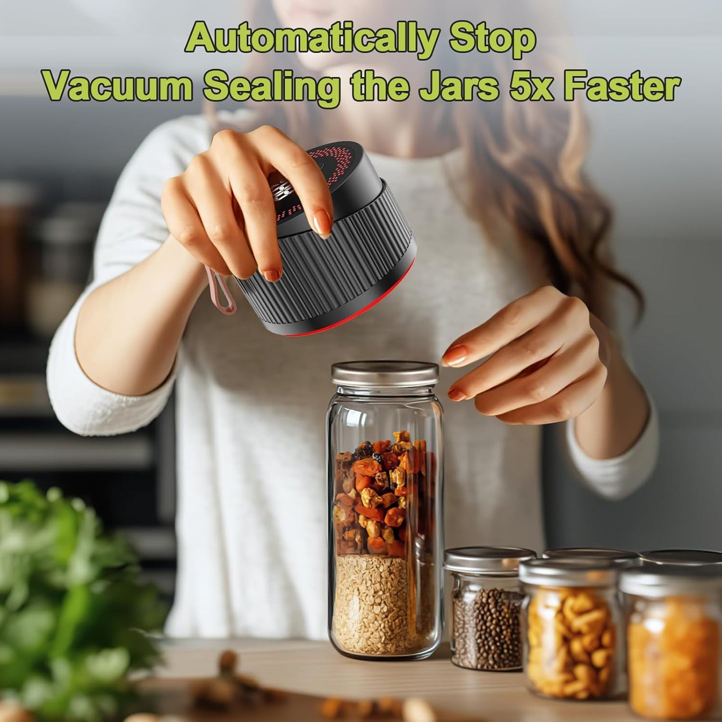 Mason Jar Vacuum Sealer Kit - 2-in-1 Electric Food Saver with Wide & Regular Mouth Lids | Ideal for Canning