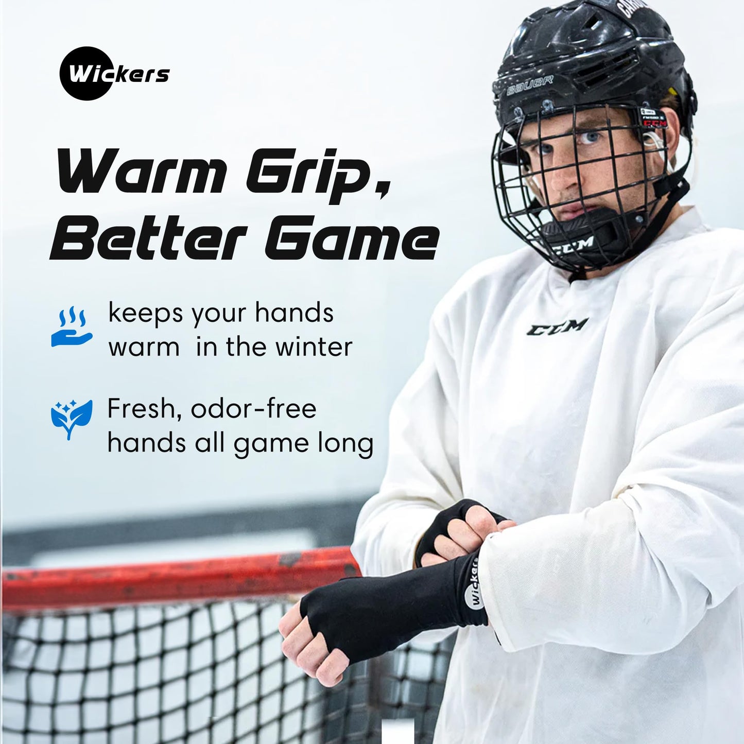 Wickers Fingerless Athletic Gloves Liners (Large, Black) - Lacrosse Glove Liner, Ski Gloves for Winter, Snow Sports Glove Liners for Men, Thin Thermal Liner for Field Hockey, Pickleball, and Golf