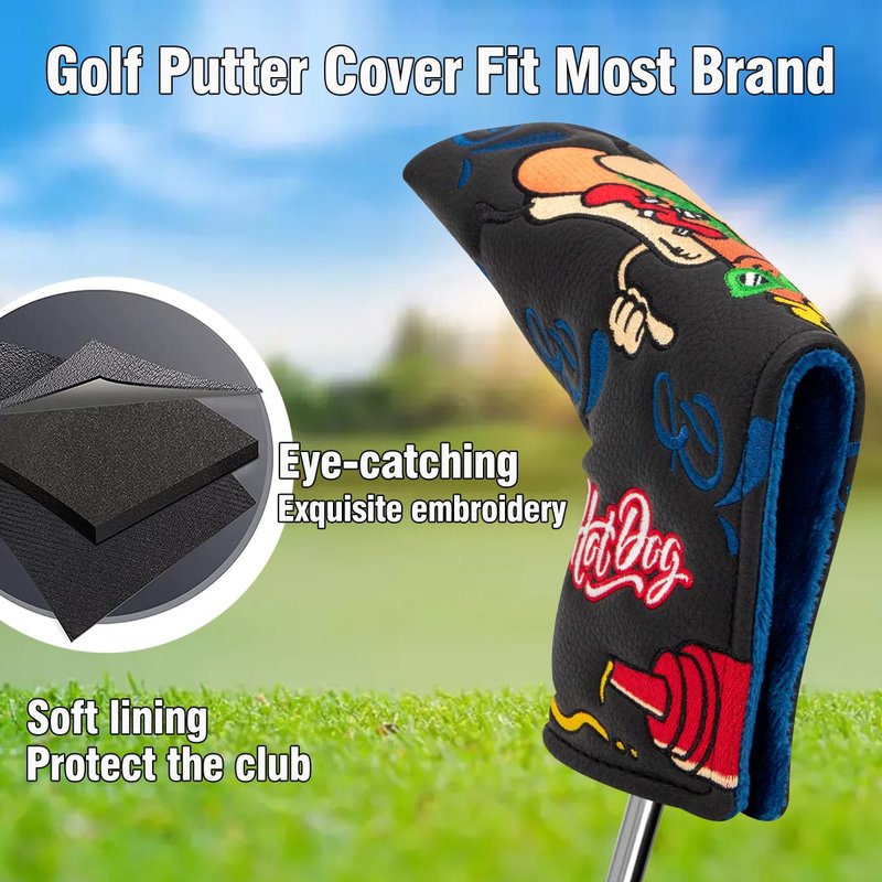 BAIRBRE Putter Covers Hotdog Mallet Putter Headcover Blade Putter Covers Leather Golf Headcover with Magnetic Golf Club Cover for All Brand (Red-for Mallet Putter)
