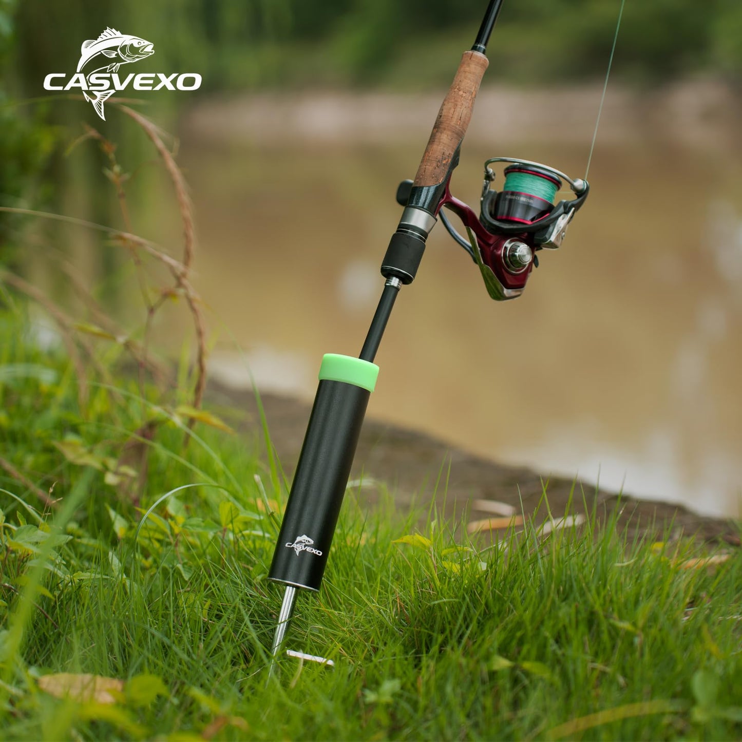 CASVEXO 4 Pack Fishing Rod Holder, Aluminum Fishing Pole Holder for Ground, Rod Holders for Bank Fishing, Double Spike Support, 4 Free Alarm Bells