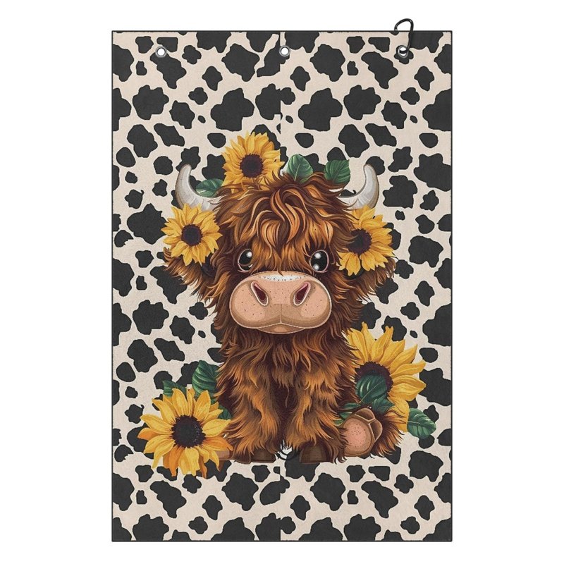 Knextrepoy Cute Highland Cow Golf Towels Workout Gym Towel for Men Women Cow Print Portable Golf Towel for Golf Bag to Remove Sand, Mud, Dirt and Sweat