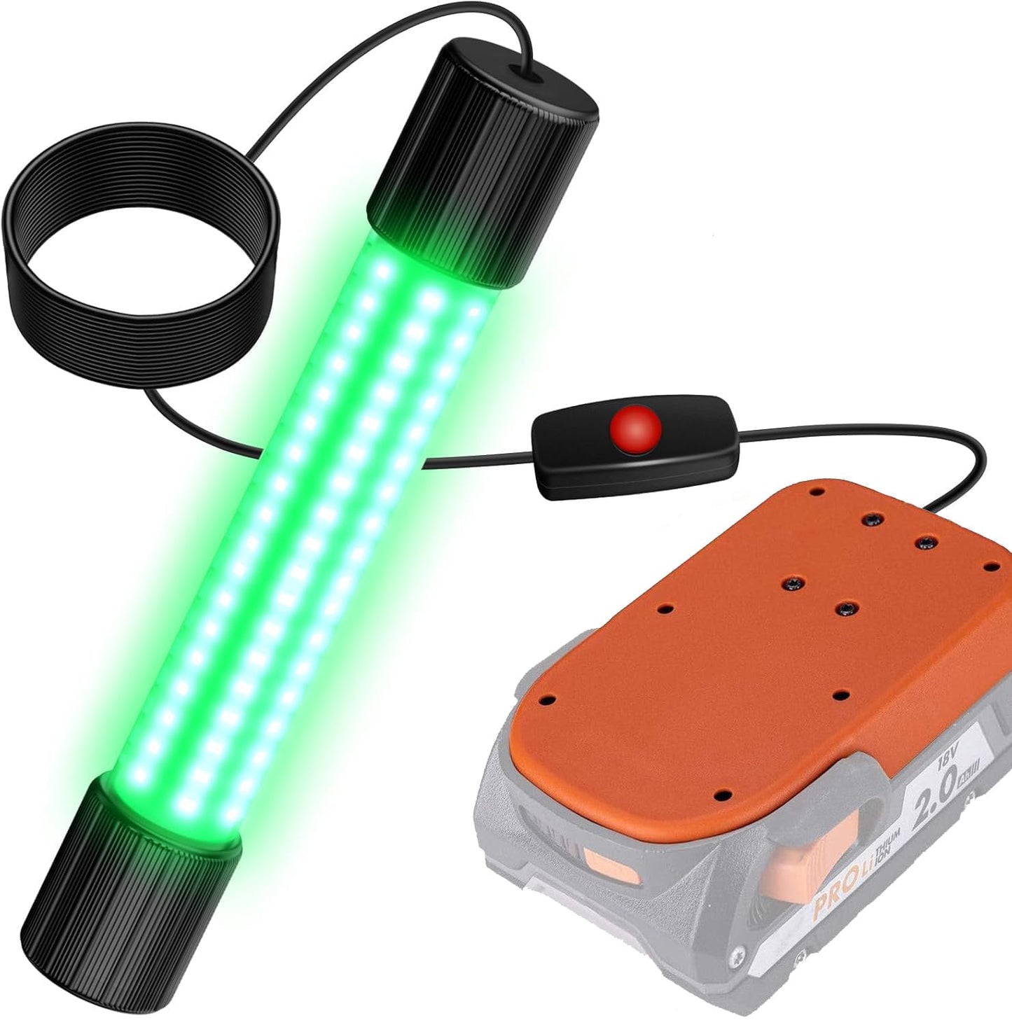 Cxhrssey 13W Underwater Green Fishing Light Compatible with Ridgid 18V Battery Lure Bait Light Submersible Night Boat Waterproof IP68 in Freshwater and Saltwater with 16.4FT