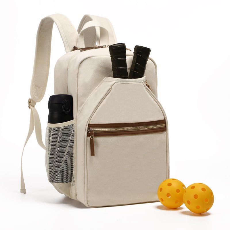 DYSHAYEN Pickleball Backpack, Pickleball Bags for Women, Pickle Ball Paddle Bag Fits 2 Paddles, Best Pickleball Accessories, Pickleball Gifts for Women （Beige）