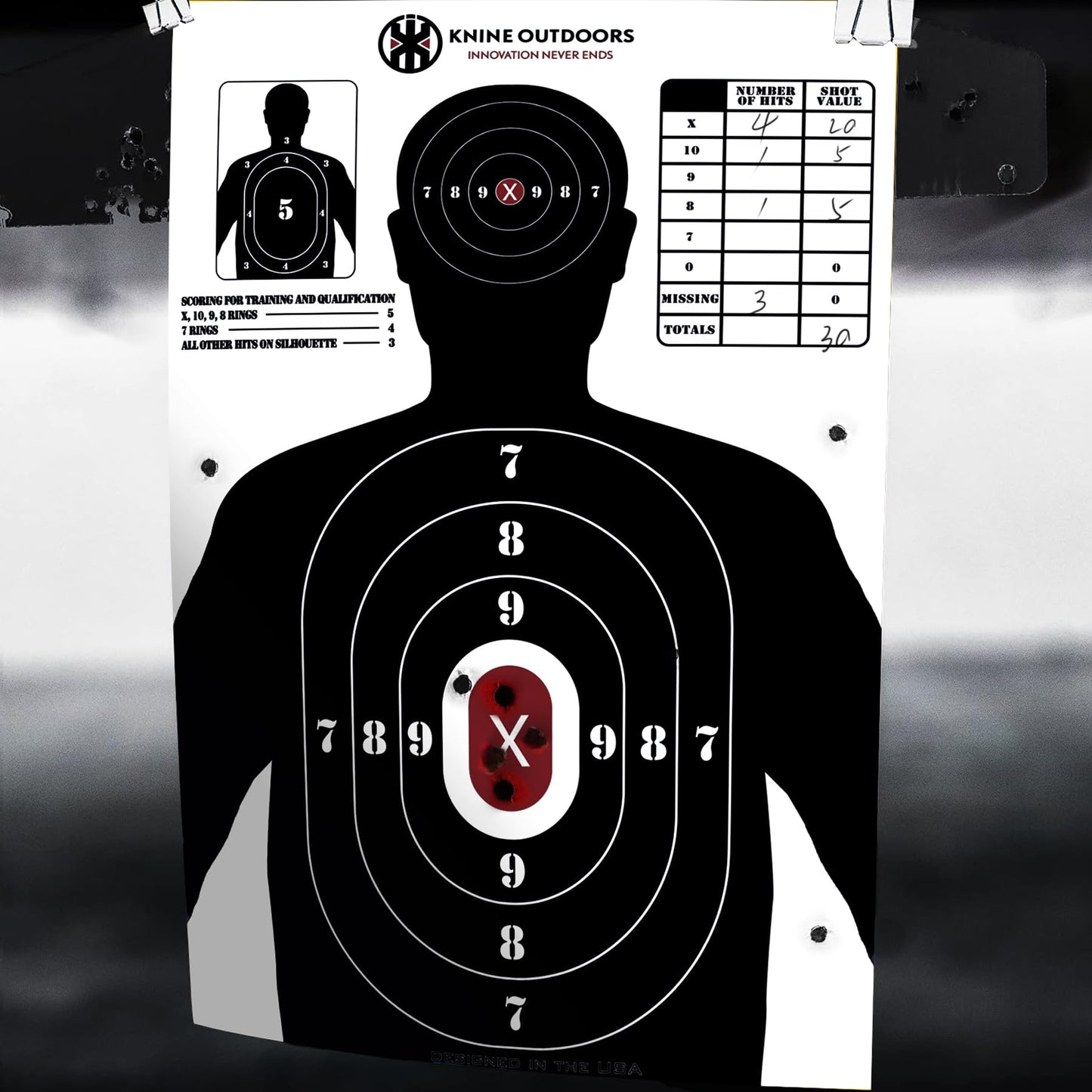 KNINE OUTDOORS Shooting Targets Paper, 23 x35 inch, Bulk for Hunting, Handguns, Pistols, Rifles, Silhouette with Red Bullseye, Black Design (25 Pack)