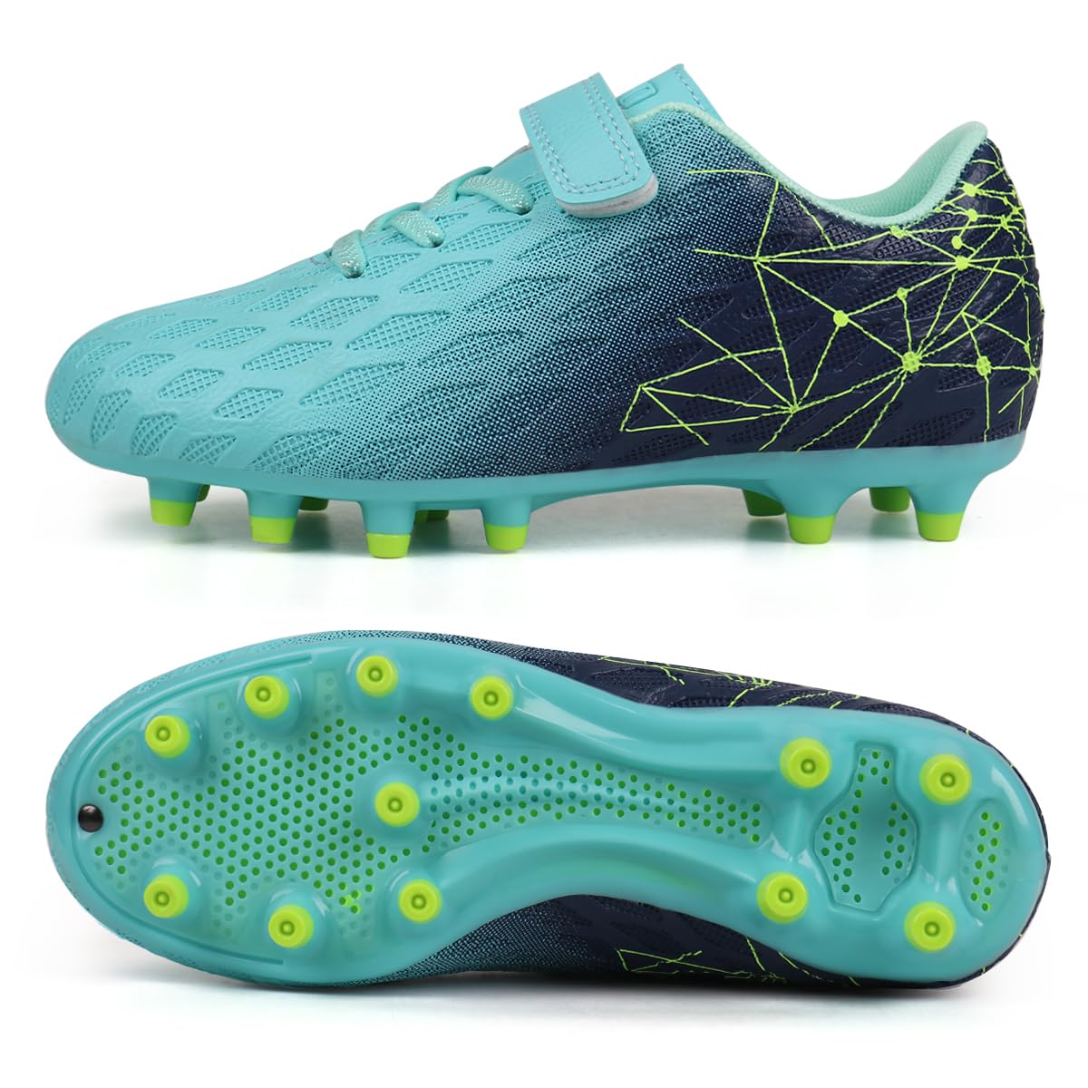 brooman Kids Firm Ground Soccer Cleats Boys Girls Athletic Outdoor Football Shoes (11.5,Green Navy)