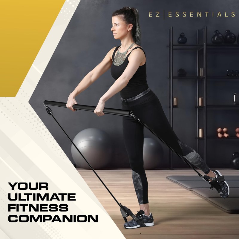 Pilates Bar Kit with Resistance Bands for Women & Men(30,40,50 Lbs), Pilate Bar with Non-Slip Foot Belts, 3-Section Pilates Bar Workout Equipment for Legs, Hip, Waist and Arm